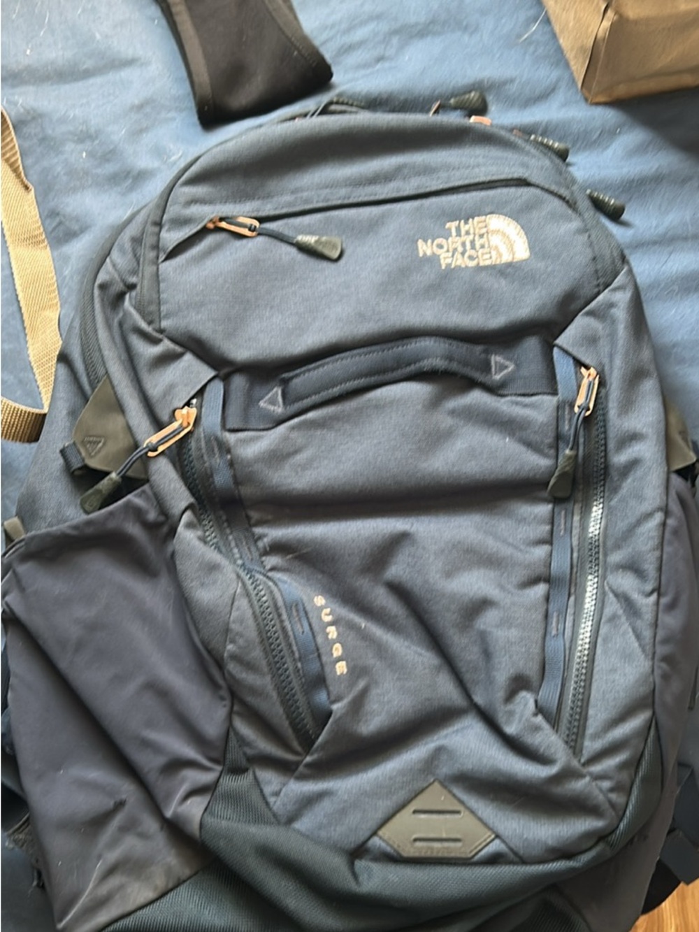 The North Face Backpack in Navy with Tan Accents